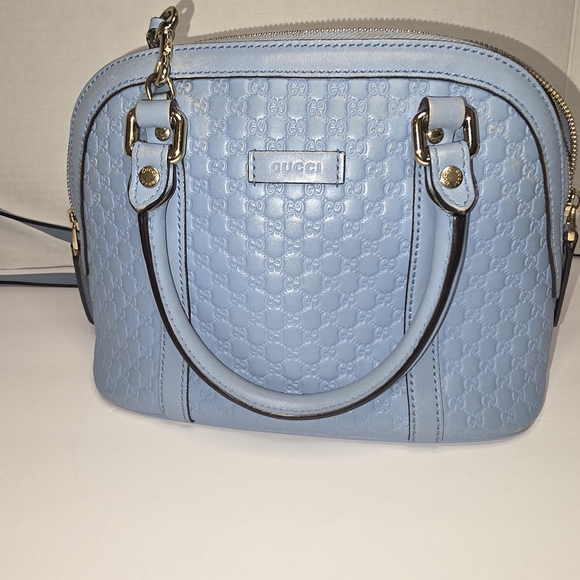 Gucci Light Blue Embossed Leather Satchel - Picture 1 of 10